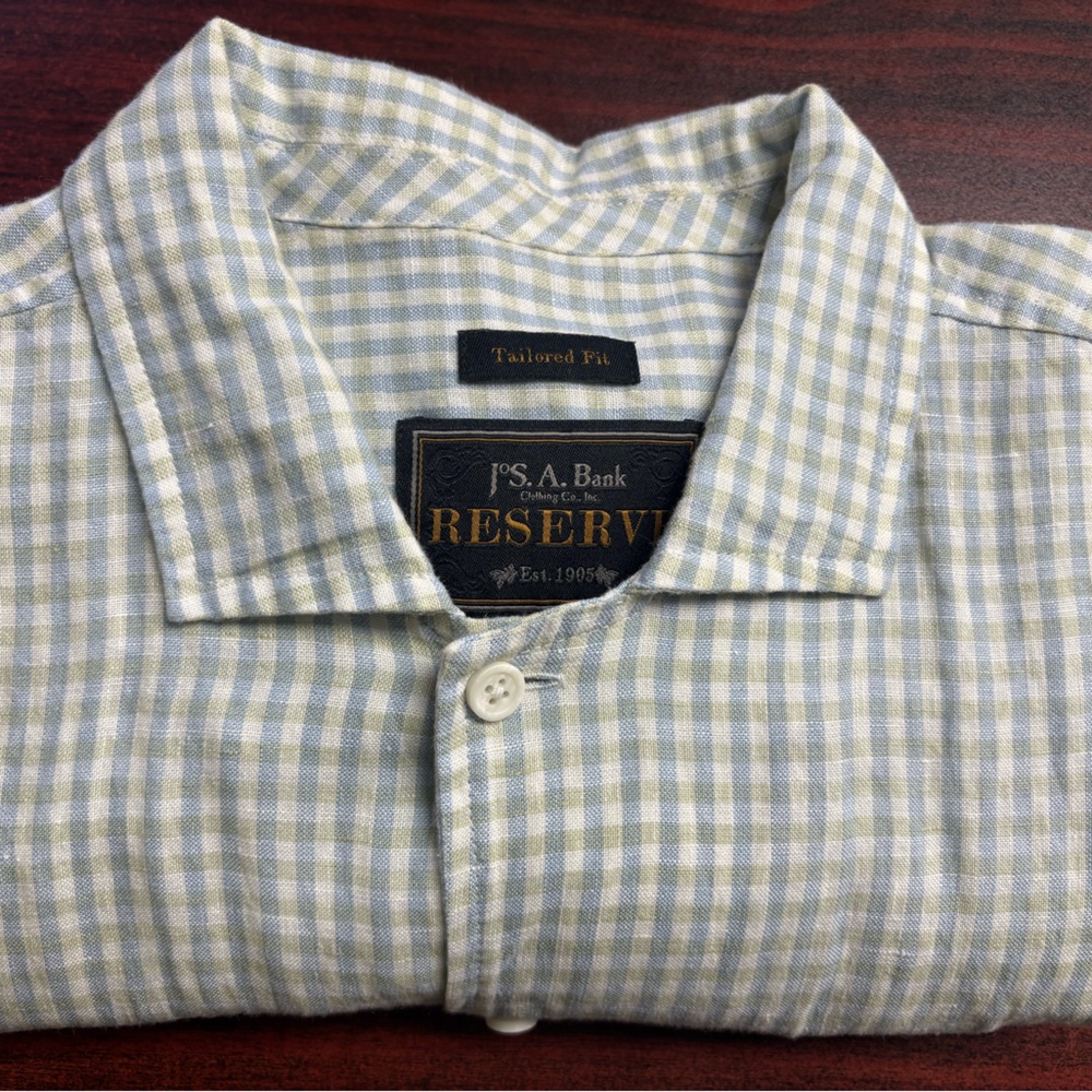 Jos. A. Bank Light Green Plaid Casual Shirt